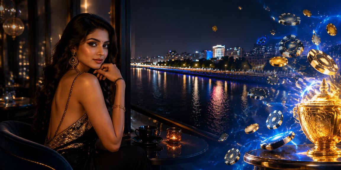 Ahmedabad riverfront with blue and gold lights