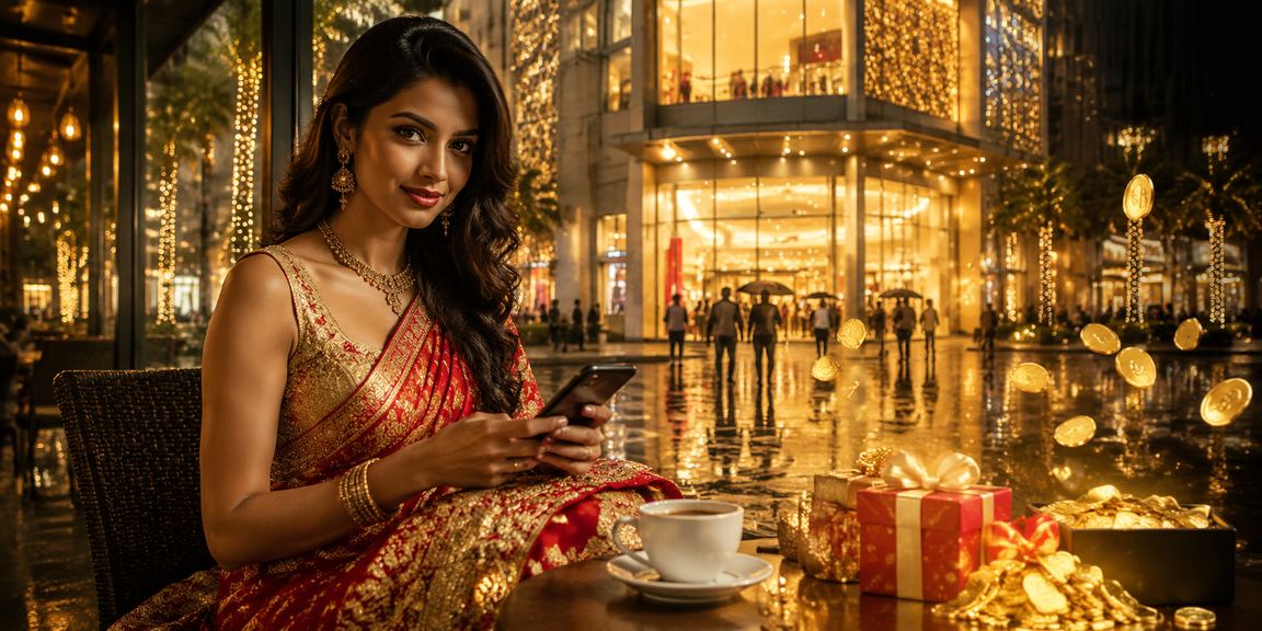 Indian woman enjoying casino games on mobile